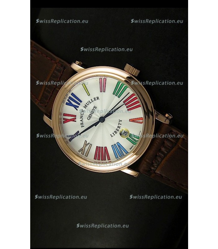 Franck Muller Master of Complications Liberty Japanese Replica Watch in Pink Gold Case