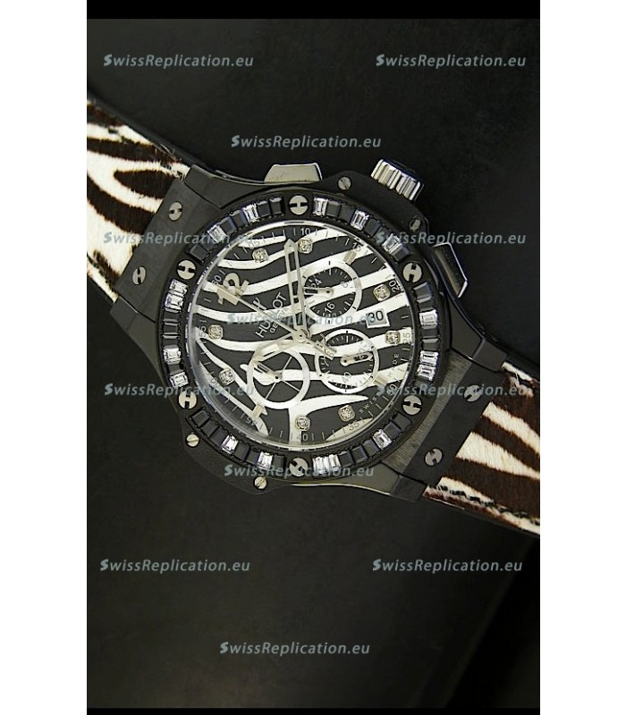 Hublot Big Bang White Zebra Bang Edition in Black PVD Case 34MM Watch