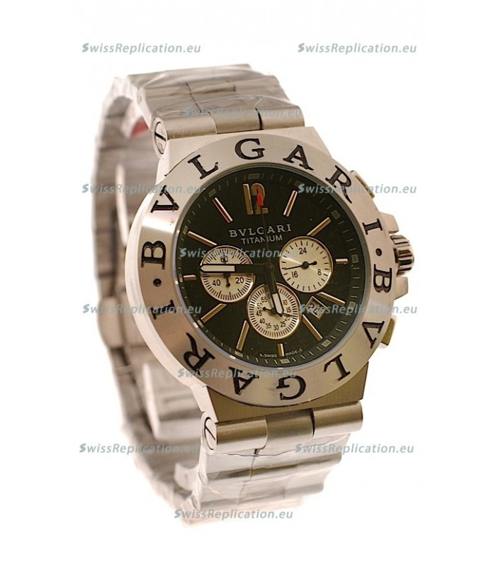 Bvlgari Diagono Mens Scuba japanese Replica Watch in Black Dial From Bvlgari