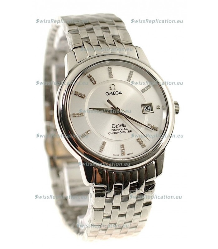 Omega Co-Axial Deville Japanese Steel Watch in Diamond Encrusted Stick Markers