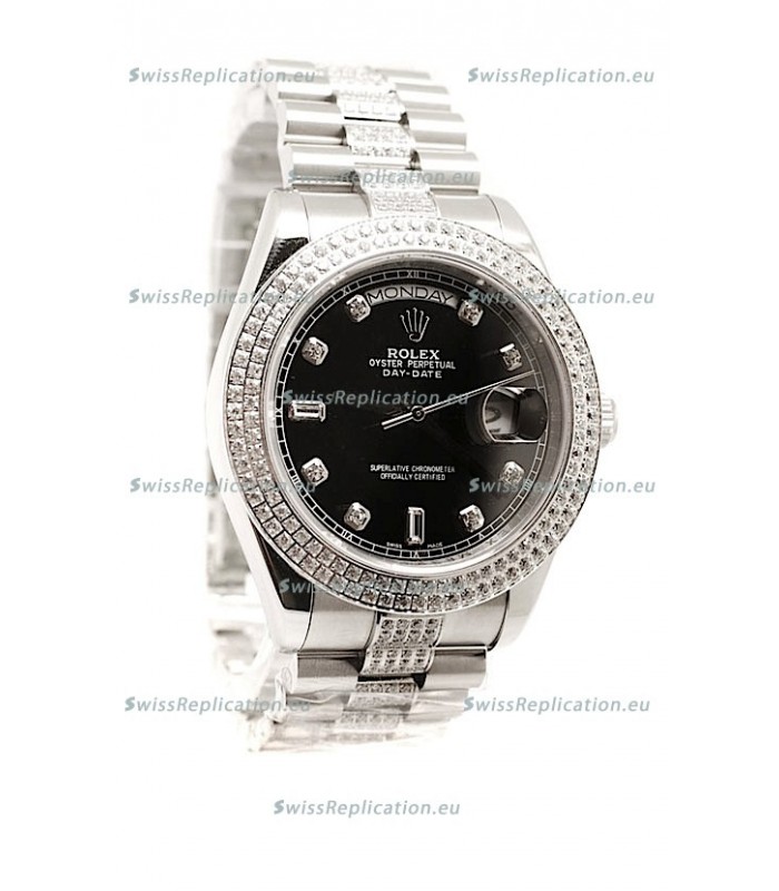 Rolex Day Date Silver Japanese Mens Watch