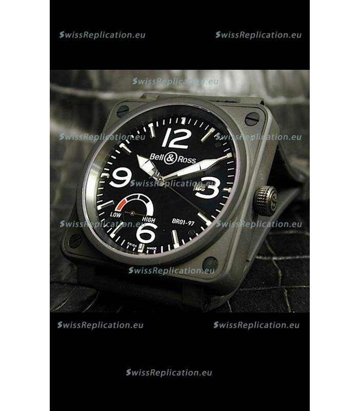 Bell and Ross BR013 97 Power Reserve Swiss Replica Watch in Black dial