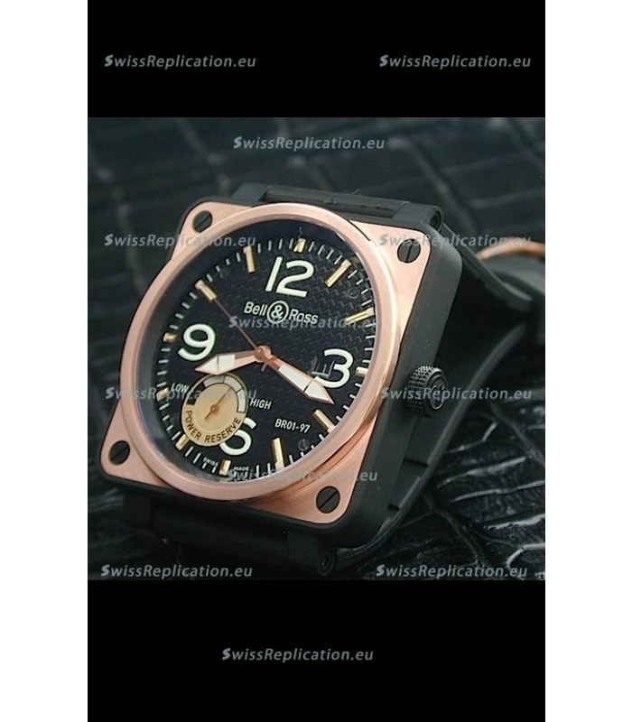 Bell and Ross BR01 97 Power Reserve Rose Gold Watch in Black Dial