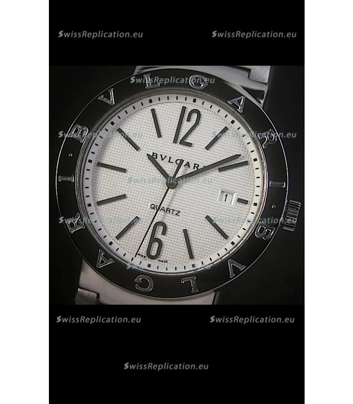 Bvlgari Diagono Japanese Replica Quartz Watch in White Dial