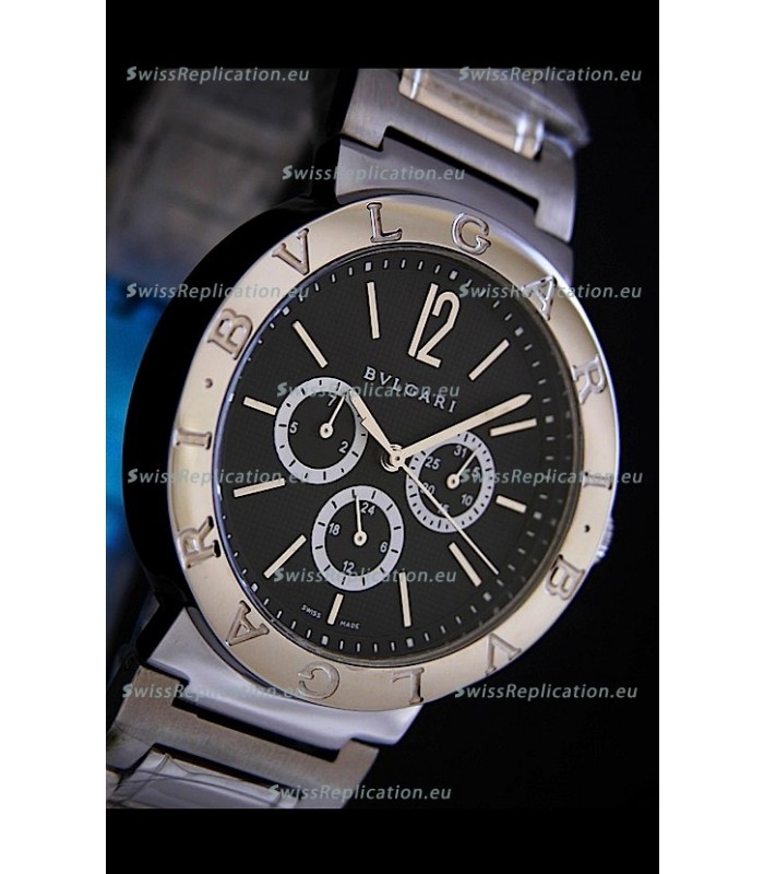 Bvlgari Diagono Japanese Replica Quartz Watch in Black Dial