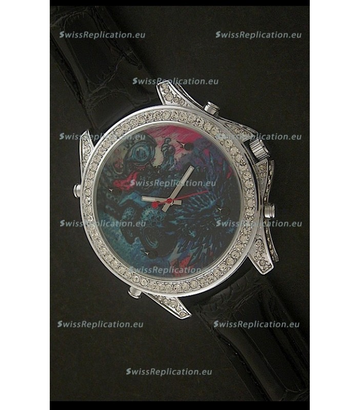 Five Time Zones J&C Imitations Japanese Watch in Full Diamonds