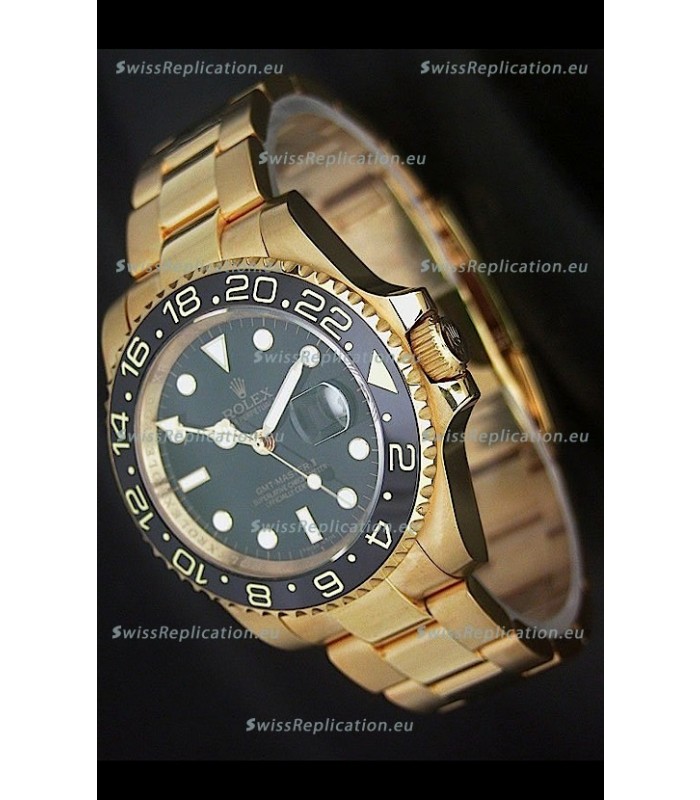 Rolex GMT Master II Swiss Replica Gold Watch in Black Dial