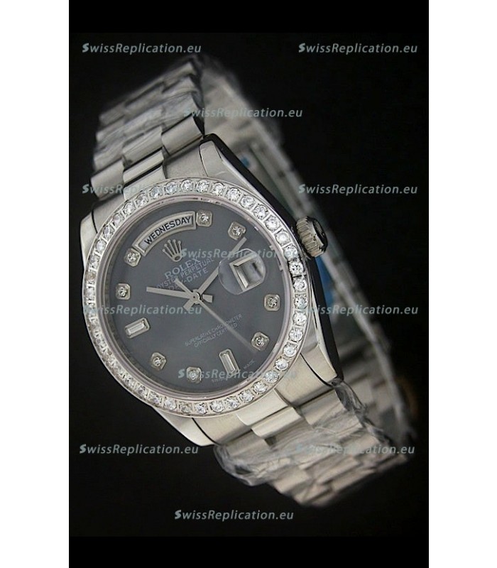 Rolex Day Date Just Japanese Replica Watch in Black Dial 