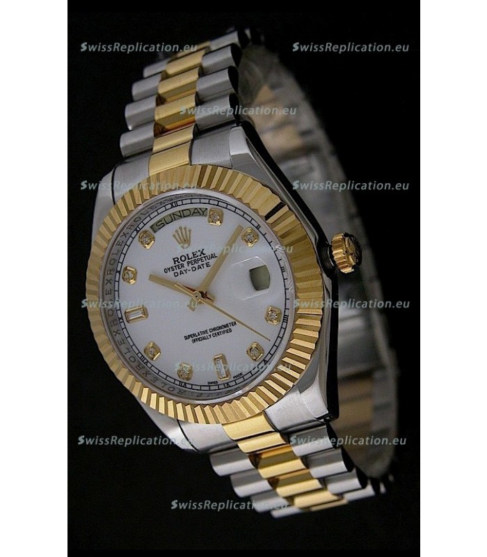 Rolex Day Date Just Japanese Replica Two Tone Gold Watch in White Dial