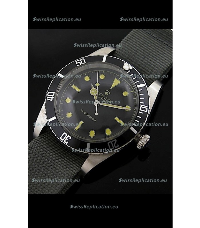 Rolex Submariner Swiss Replica Watch in Domed Crystal Grey Nylon Strap