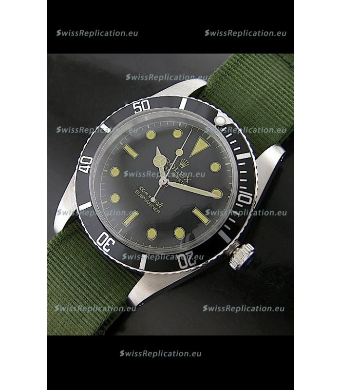 Rolex Submariner Swiss Replica Watch in Domed Crystal Green Nylon Strap