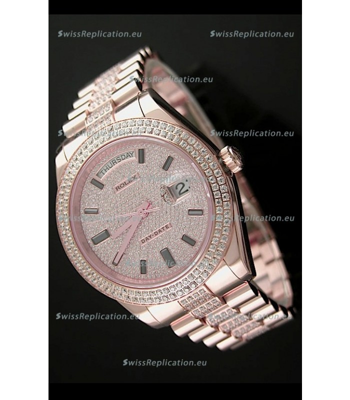 Rolex Day Date Japanese Automatic Rose Gold Watch in Ruby Stick Markers
