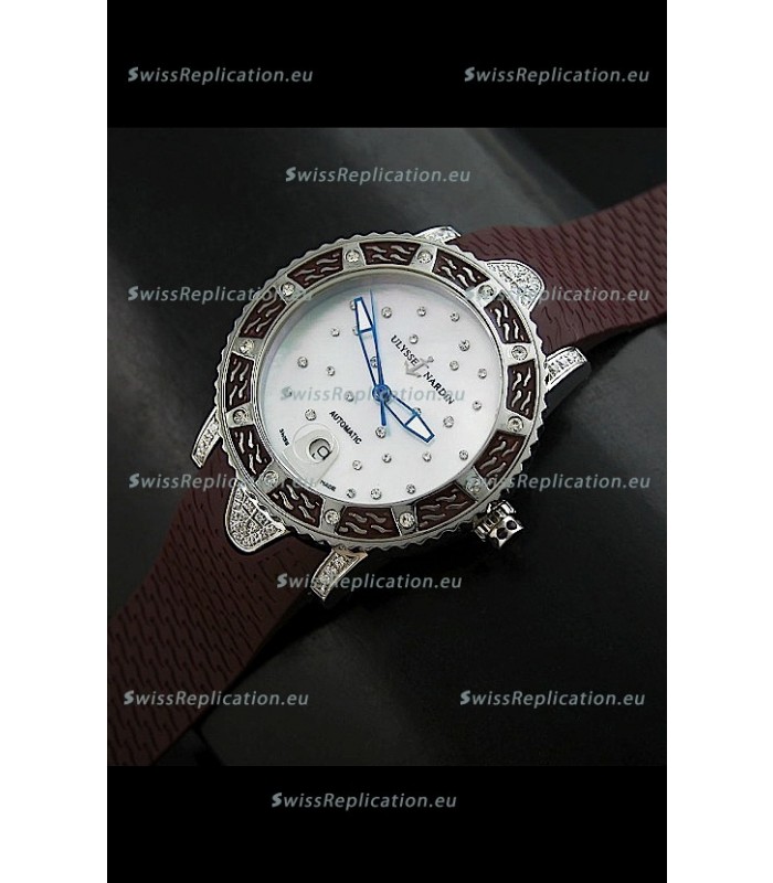 Ulysse Nardin Lady Diver White Starry Night Swiss Automatic Watch in Brown Strap