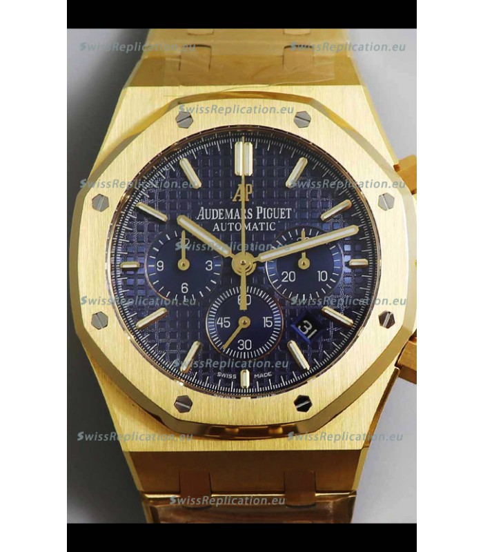 Audemars Piguet Royal Oak Chronograph Yellow Gold Blue Dial Steel Strap Swiss Replica Watch