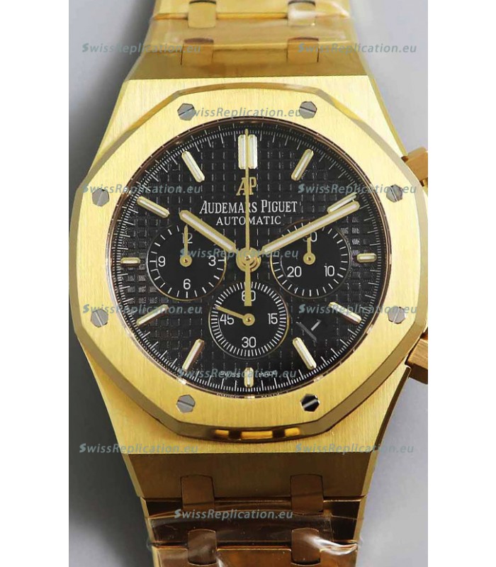 Audemars Piguet Royal Oak Chronograph Yellow Gold Black Dial Steel Strap Swiss Replica Watch