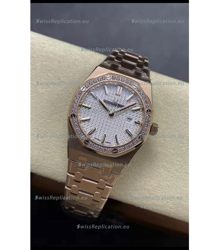 Audemars Piguet Royal Oak 33MM 904L Rose Gold White Dial 1:1 Mirror Replica Watch