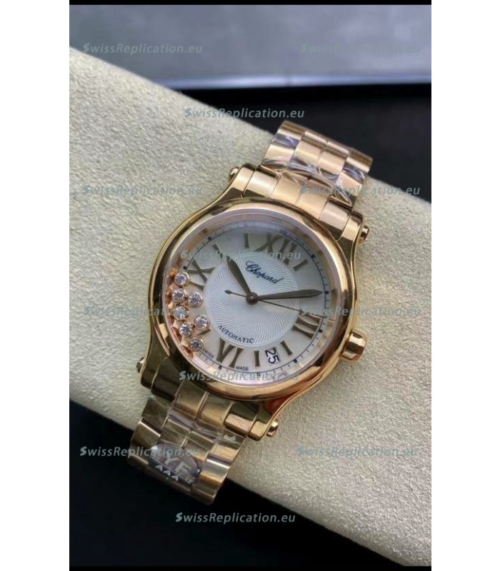 Chopard Happy Sport 1:1 Mirror Swiss Automatic Replica Watch 36MM in Rose Gold Casing White Dial