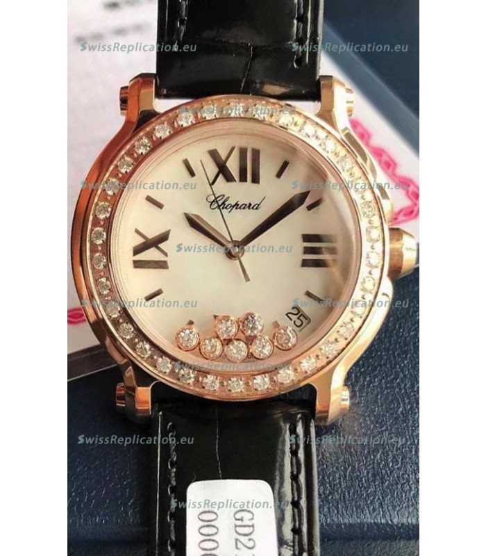 Chopard Happy Rose Gold Swiss Quartz Watch 1:1 Mirror Replica - Genuine Diamonds 