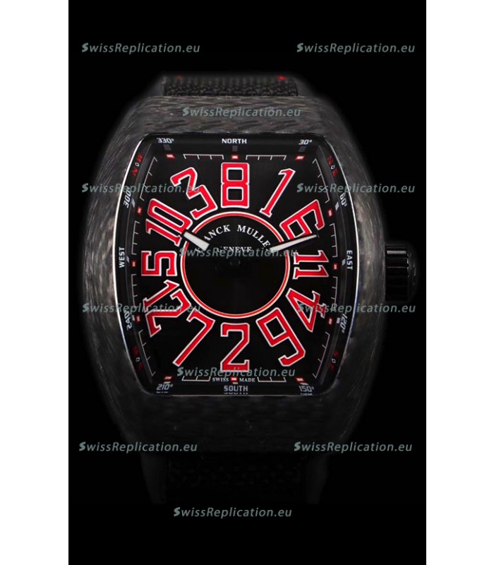 Franck Muller Vanguard Carbon Casing Red Indexes Swiss Watch