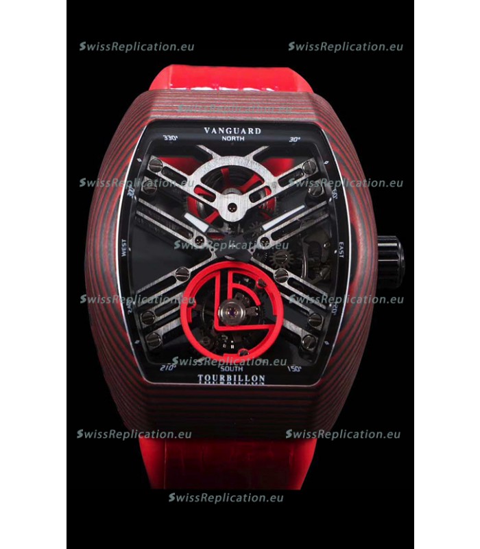 Franck Muller Vanguard Skeleton Tourbillon Red Carbon Swiss Replica Watch