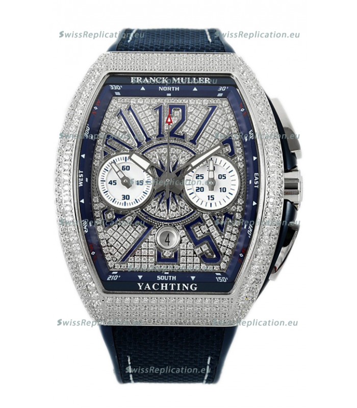 Franck Muller Vanguard V45 Chronograph 904L Steel Diamonds Embedded Dial Swiss Replica
