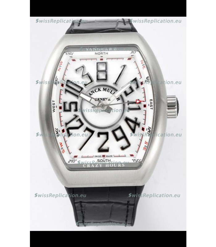 Franck Muller Vanguard Crazy Hours in Stainless Steel - White Dial Swiss Replica Watch 