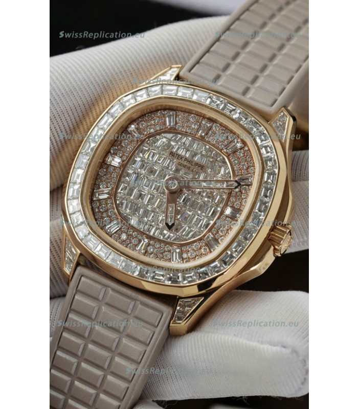 Patek Philippe Aquanaut 5062/450R-001 Rose Gold Diamonds Paved Swiss Replica Watch 