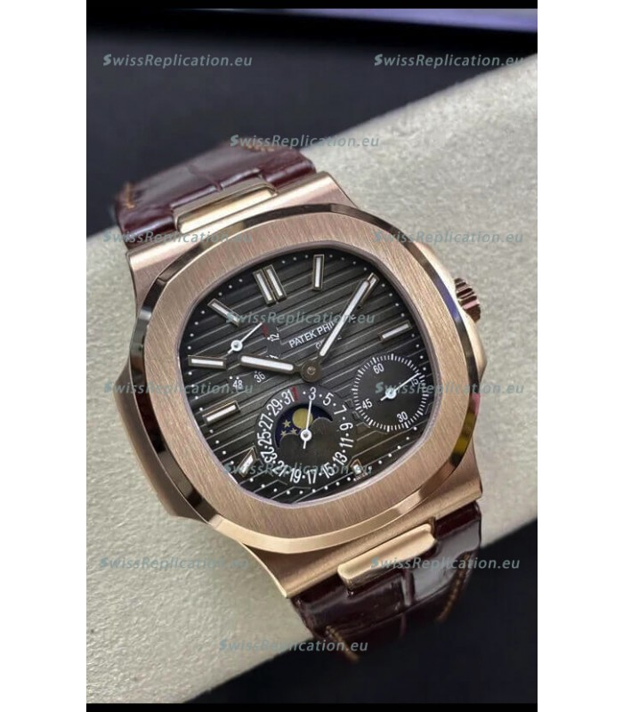 Patek Philippe Nautilus 5712/R 1:1 Quality Swiss Replica Watch in Brown Dial Leather Strap