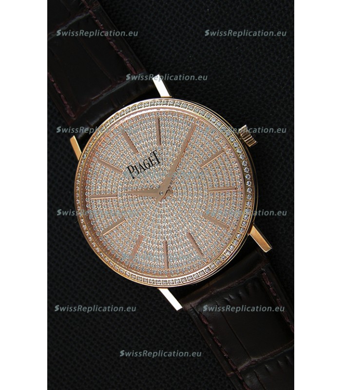 Piaget Altiplano G0A36128 Paved Diam Dial Swiss Quartz Replica Watch in Pink Gold Case