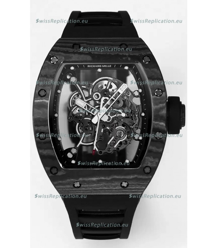 Richard Mille RM055 Black Carbon Casing Black Rubber 1:1 Superclone Genuine Tourbillon Watch 