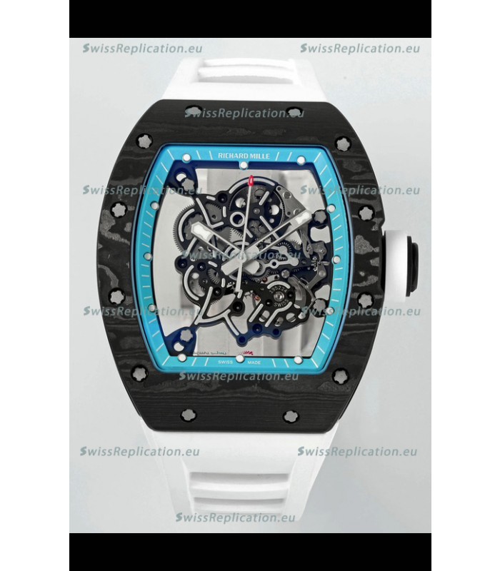 Richard Mille RM055 Black Carbon Casing Blue Rims 1:1 Superclone Genuine Tourbillon Watch 