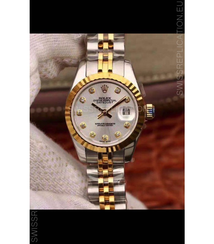 Rolex Datejust Ladies 28MM Cal.3135 Movement Swiss Replica in 904L Steel Yellow Gold 2 Tone Case