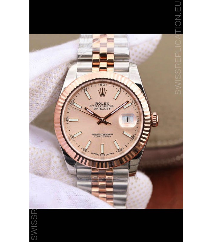 Rolex Datejust 41MM Cal.3135 Movement Swiss Replica Watch in 904L Steel Two Tone Champange Dial