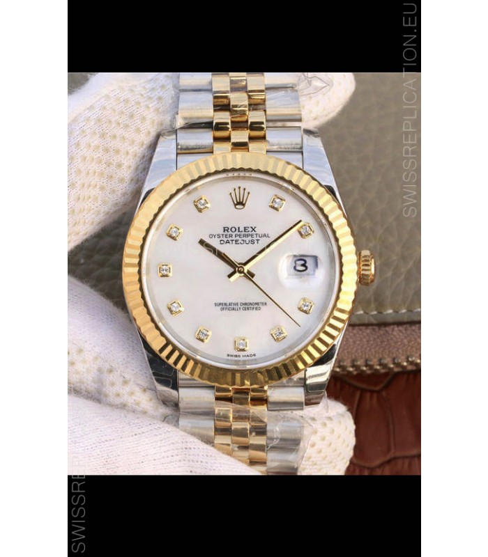 Rolex Datejust 41MM Cal.3135 Movement Swiss Replica Watch in 904L Steel Two Tone Pearl Dial