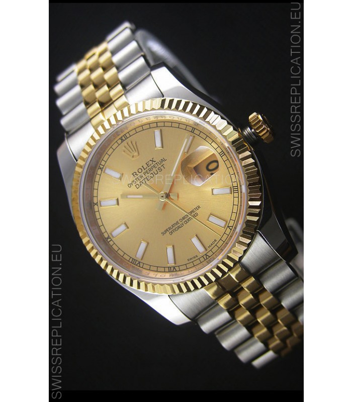 Rolex Datejust Replica Japanese Watch - Two Tone Plating with Gold Dial in 36MM Casing