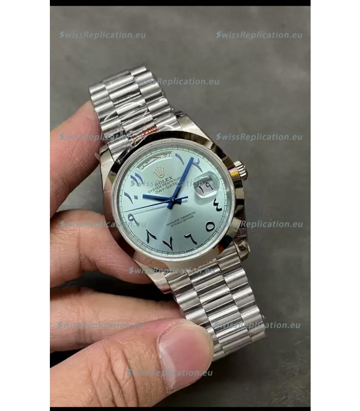 Rolex Day Date Presidential Stainless Steel ICE Blue Arab Dial Watch 40MM - 1:1 Mirror Quality