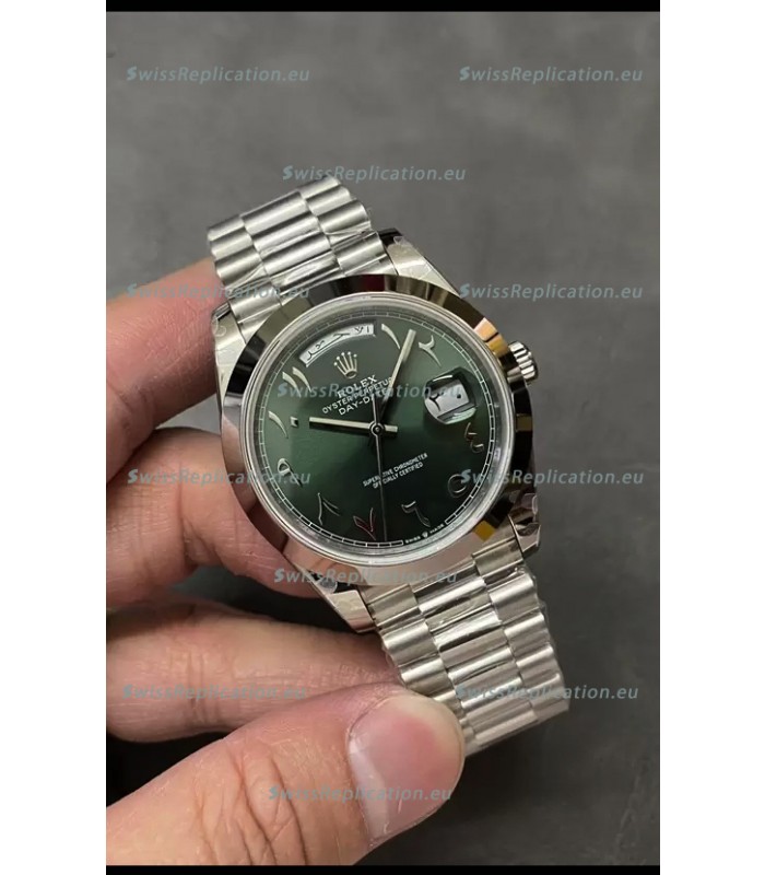 Rolex Day Date Presidential Stainless Steel Olive Green Arab Dial Watch 40MM - 1:1 Mirror Quality