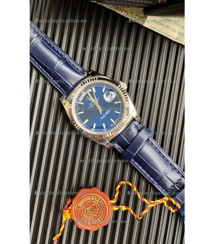 Rolex Day Date 904L Steel Casing Watch in Blue Dial 36MM - 1:1 Mirror Quality 