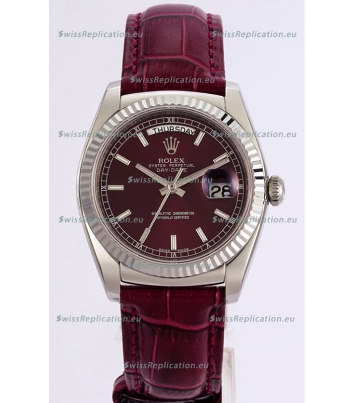 Rolex Day Date 904L Steel Casing Watch in Red Dial 36MM - 1:1 Mirror Quality