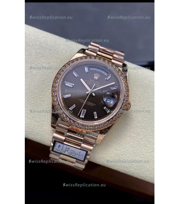 Rolex Day Date 40MM 1:1 Rose Gold in Brown Dial 1:1 Mirror Replica Watch