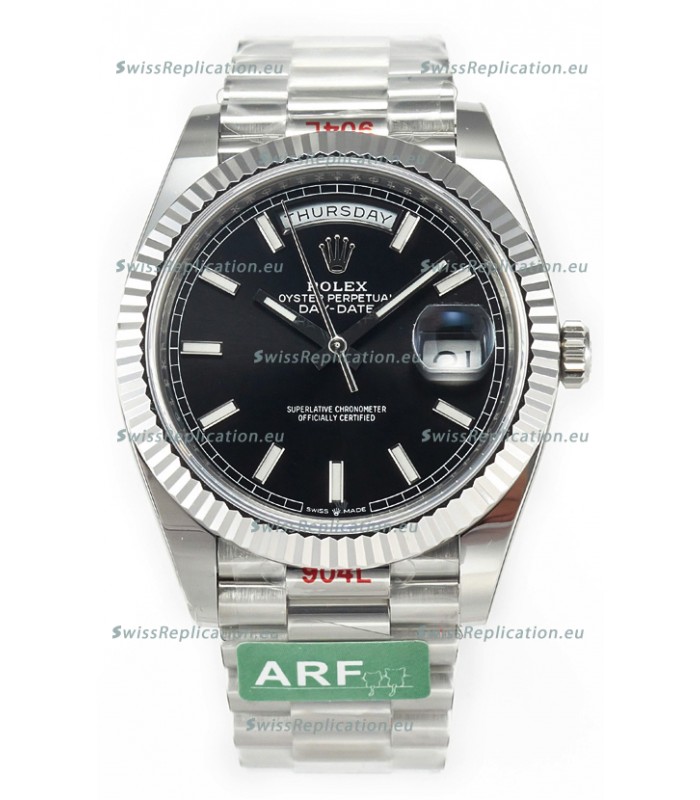 Rolex Day Date Presidential Stainless Steel Black Dial Watch 40MM - 1:1 Mirror Quality