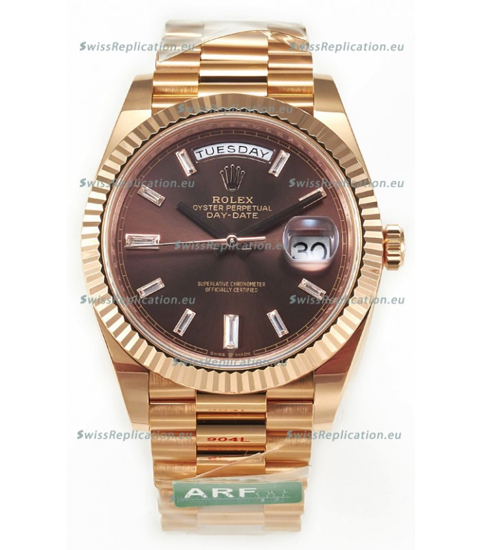 Rolex Day Date 40MM 1:1 Rose Gold in Brown Dial 1:1 Mirror Replica Watch