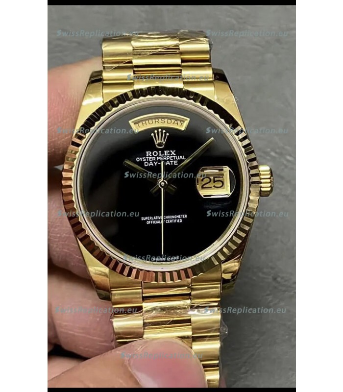 Rolex Day Date Presidential 18K Yellow Gold Watch 36MM - Black Dial 1:1 Mirror Quality