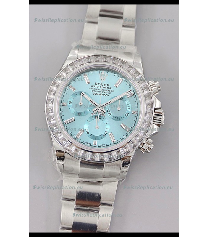 Rolex Cosmograph Daytona ICE Blue Dial Diamonds Bezel Cal.4130 Movement - 904L Steel Watch