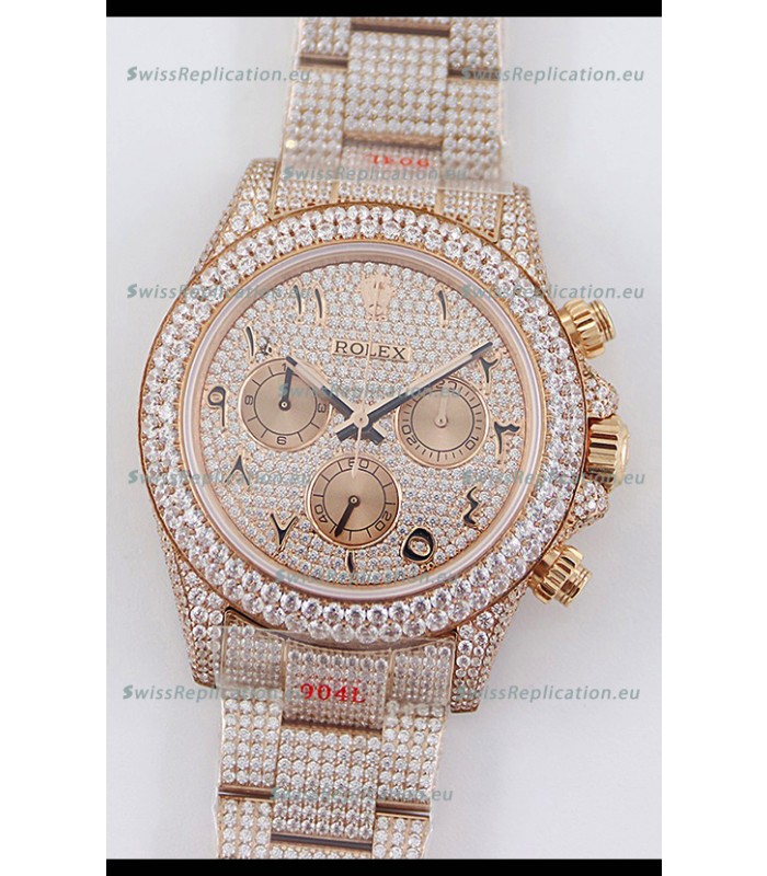 Rolex Cosmograph Daytona Rose Gold ICED OUT Cal.4130 Movement - 904L Steel Watch