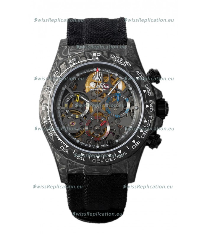 Rolex Daytona DiW Skeleton Carbon Edition Watch - Forged Carbon Casing Black Strap 1:1 Mirror Replica