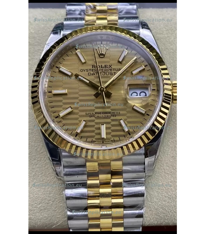 Rolex Datejust Cal.3235 Movement 1:1 Mirror Replica 904L Steel 36MM - Gold Fluted Motif Dial