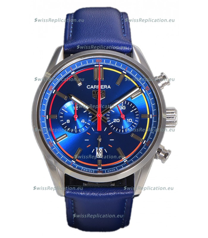 Tag Heuer Carrera Swiss Quartz Movement Replica Watch in Blue Dial - Blue Leather Strap