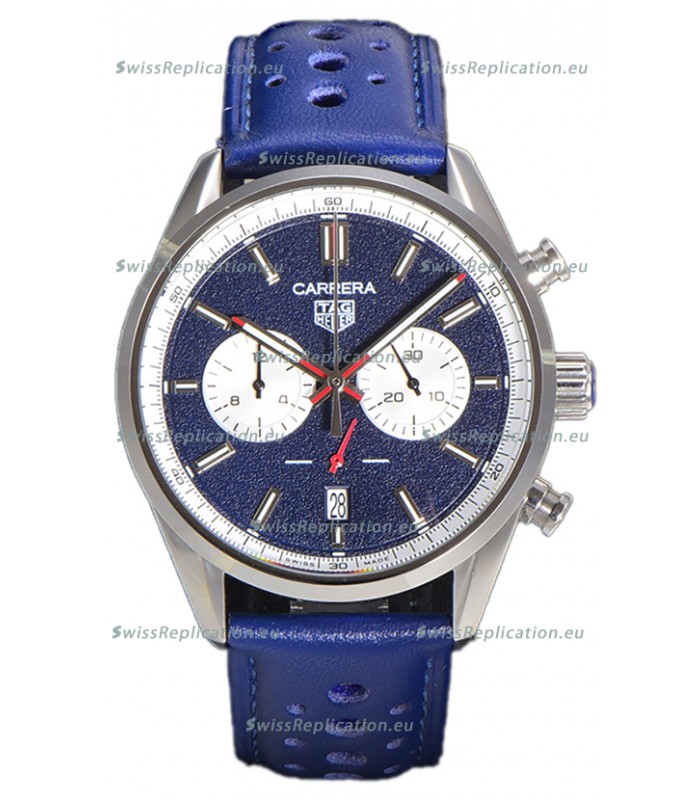 Tag Heuer Carrera Chronograph 43 Swiss Quartz Replica Watch Blue Dial Leather Strap 