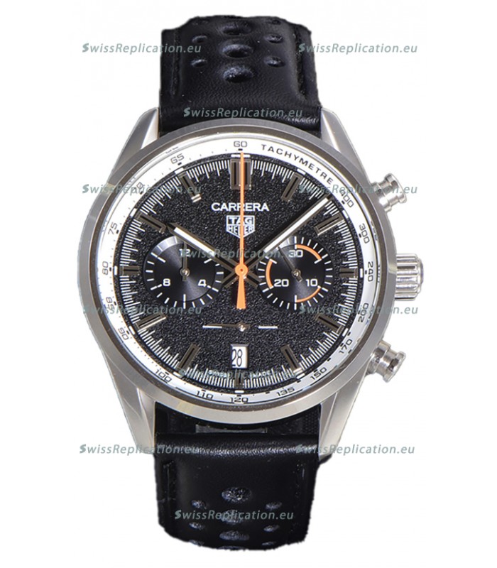 Tag Heuer Carrera Chronograph 43 Swiss Quartz Replica Watch Black Dial Leather Strap